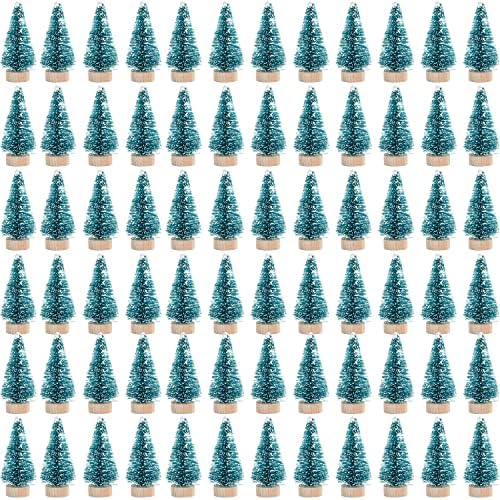 72 Db Mini Karácsonyi Szizál Hó, Fagy Fák Fa Alap, Mesterséges Téli Üveg Ecsettel Asztali Fák a Karácsonyi Dekoráció, majd a Display (Kék-Zöld)