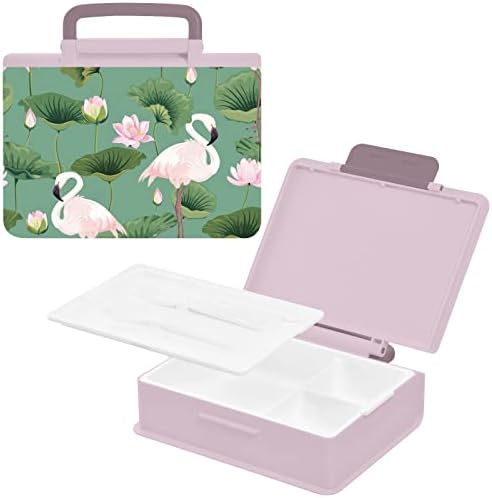 MCHIVER Lótuszok Flamingók Bento Box Felnőtt Ebéd Doboz Kezelni Hordozható Gyerekek Ebéd Tartály Kanalat, Villát, Szivárgásmentes Ebéd