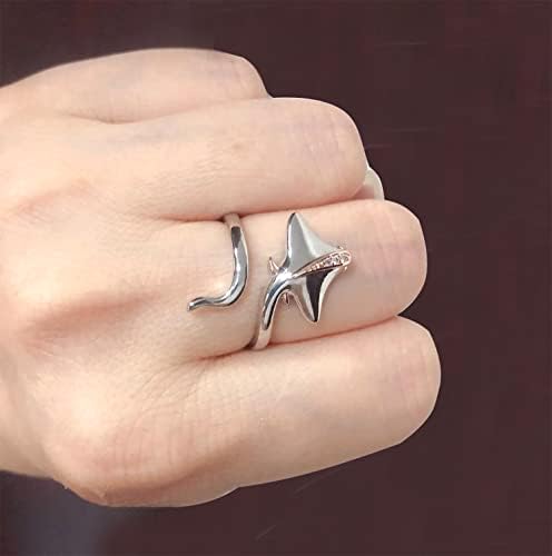 Ecooon 925 Sterling Ezüst Rája nyitva állítható Gyűrű nők, lányok, aranyos óceán Állat állítható gyűrű Cirkónia, Manta Ray Wrap Nyitott Gyűrű
