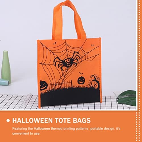 Hemoton Tote Bags Tömeges 8db Halloween Tote Bags Csokit vagy Csalunk Nem - Szövött Zsák Tök Pókháló Mintás Candy Komámasszony Táskák