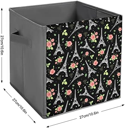 Eifel-Torony Párizsban Rózsa Összecsukható Anyag Tároló Kocka Box 11 Inch Összecsukható Tárolók fogantyúval