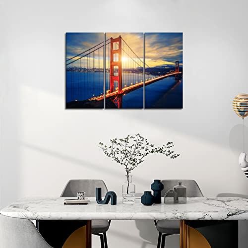 A Könnyű Art - San Francisco Wall Art Dekor Híres Golden Gate Híd Napkeltekor Vászon Képek Mű 3 Panel Modern Tájkép Festmény Nyomtat