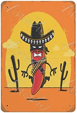 Aowotu Dühös Piros Chili Paprika Mexikói Desperado Rajzfilm Fém Tábla Vintage Adóazonosító Jel Retro Alumínium Tábla Dekoráció