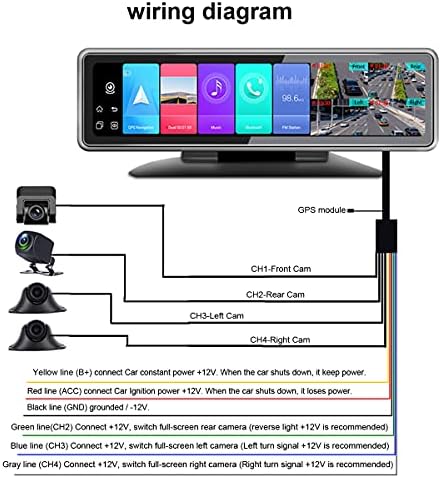 ShiZhen T88 4G Android 9.0 Tükör DVR 360°Panorámás, 4 kamera Felvétel 12 hüvelykes IPS érintőképernyő Konzol Alap, illetve