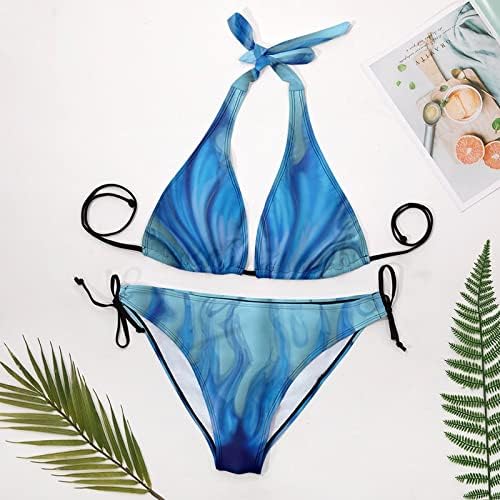 Kék Sellő Farok Női kétrészes Fürdőruha nyakpánt Pántos Bikini Szett Trendi V-Nyak fürdőruha