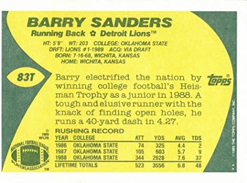 1989 Topps Forgalmazott Foci 83T Barry Sanders Újonc Kártya