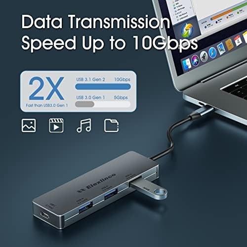 Elexlinco USB-C-Hub, 4-Port USB 3.1 Gen 2 Hub USB-C Port, 3 USB-A Port, 10 Gbps adatátviteli Sebesség [Töltés Nem Támogatott], MacBook,