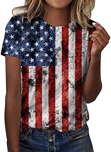Hazafias Pólók Női USA Zászló Nyári Rövid Ujjú O Nyakú Tunika Csíkos Felsők Tie-Dye Laza Fit Alkalmi Party Póló