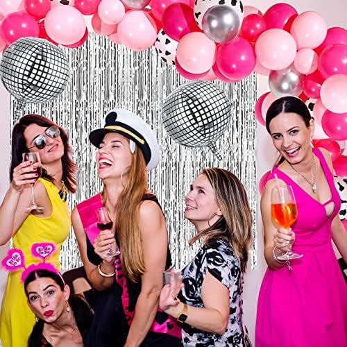 HyDren 95 Db Nyugati Disco Party Dekoráció Nőknek, Hot Pink Rose Red-Silver Cowgirl Léggömb Arch 4D Labdát béren kívüli Függöny Téma