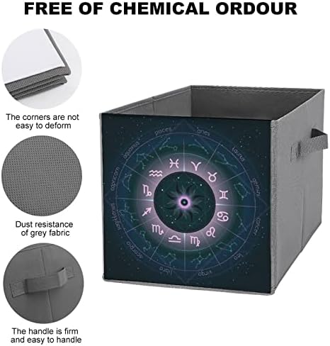 Horoszkóp Kör, Zodiákus Jelek Összecsukható Anyag Tároló Kocka Box 11 Inch Összecsukható Tárolók fogantyúval