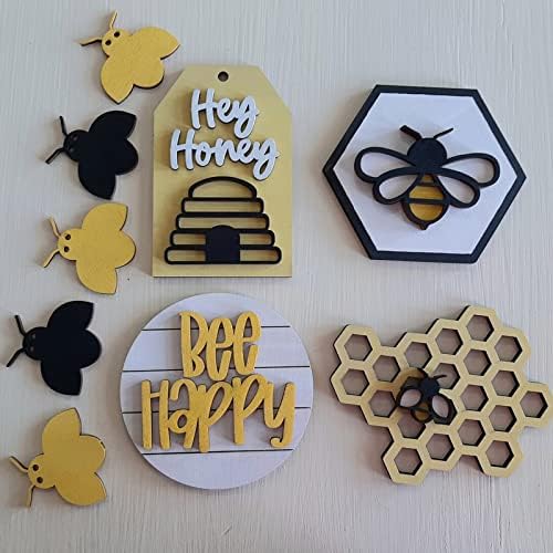 Méh Fesztivál Többszintű Tálca Dekoráció Méhecske Kaptár Mini Fa Jelek 9 Db Bee Többszintű Tálca Dekoráció Készlet, Rusztikus
