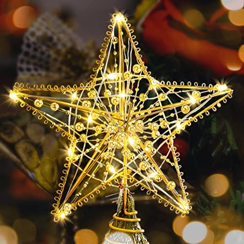 Karácsonyfa Topper - 8 karácsonyfa Csillag Topper Kivilágított Távirányítóval, Vaku Mód, 20 LED-es karácsonyfa Dísz, Otthon