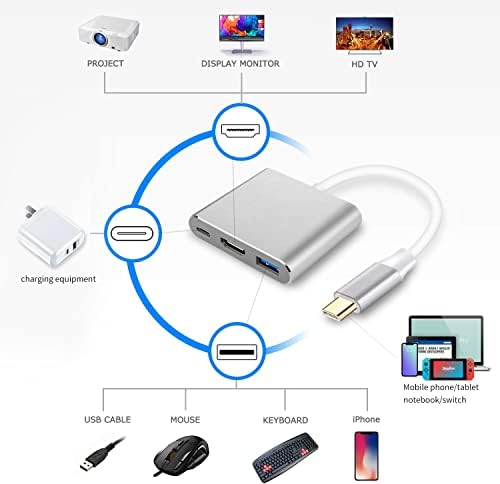 Battony USB-C-HDMI Adapter USB C Típusú Adapter Többportos AV Átalakító a 4K HDMI Kimenet, USB C Port & USD3.0 Böjt Töltő