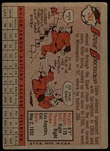 1958 Topps 263 Eddie Bressoud San Francisco Giants (Baseball Kártya) JÓ Óriások
