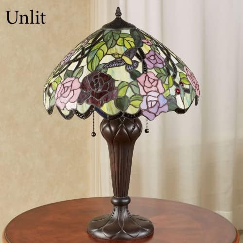 Érintse meg az Osztály Rózsa Kolibri Festett Üveg asztali Lámpa - Tiffany Style - Art Nouveau Ihlette - Rózsaszín, Zöld,