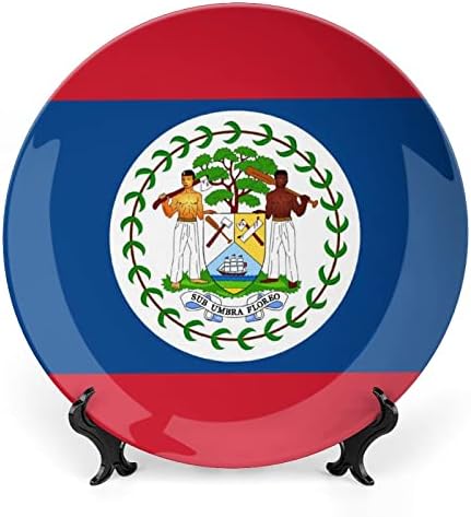 Zászló Belize porcelán Díszítő Tányér Kerek Kerámia lapok Kézműves Display Állvány Home Office Fal Vacsora Dekoráció