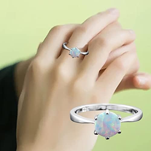 WYBAXZ Színes Gyűrű Beállítása Egyszerű Divat Opál Gyűrű Ezüst Gyűrű Valentin Napi Ajándék Nőknek Íj Gyűrű (Ezüst, 10)