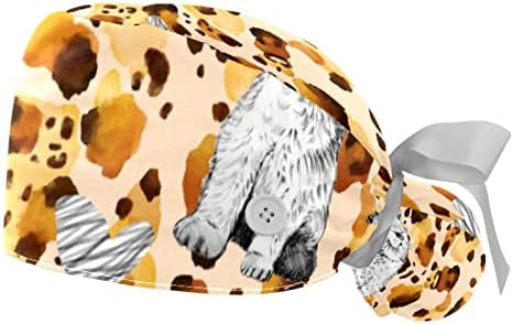 Orvosi Sapkák a Nők Gombok Hosszú Haj, 2 Darab Állítható Dolgozó Kap, Leopárd Tigris Nyomtatás Macska Minta