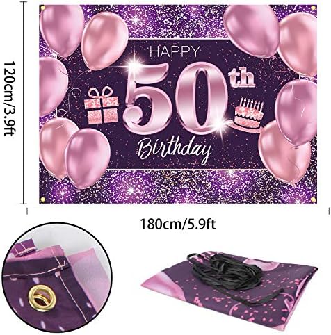 PAKBOOM Boldog 50-ik Születésnapját Banner Háttérben - 50 Születésnapi Party Dekorációk, Kellékek a Nők - Rózsaszín, Lila, Arany, 4 x 6
