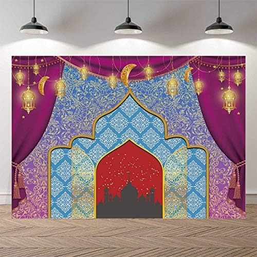 SeekPro 7x5ft Ramadan arab Lila Szülinapi Buli Hátteret, Egyiptomi, Marokkói Arab Arany Indiai Bollywood Genie Magic Fotó Háttér Banner