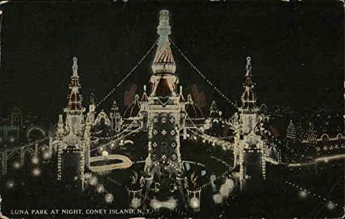 Luna Park Éjszaka Coney Island, New York, NY Eredeti Antik Képeslap