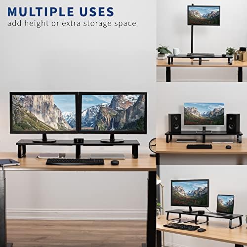VIVO 39 inch Extra Hosszú Monitor Állvány, Fa & Acél Asztali Kelő, osztott Képernyő, TV, Billentyűzet, Laptop, Ergonomikus