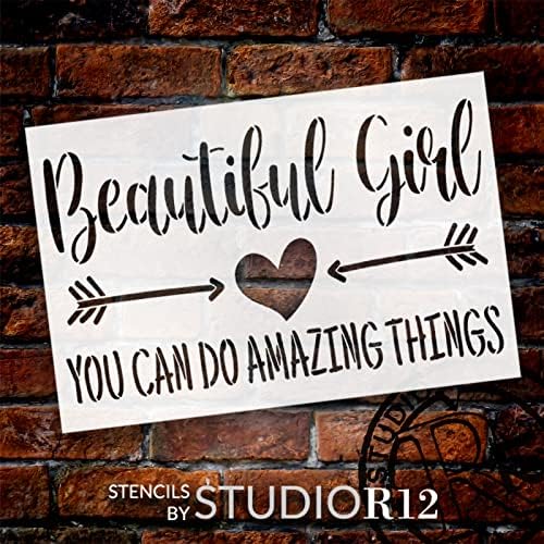 Gyönyörű Lány, Csodálatos Dolgokat tesznek Stencil által StudioR12 | Inspiráló Idézetek | DIY Baba Zuhany & Óvoda | Festmény Fa & Vászon