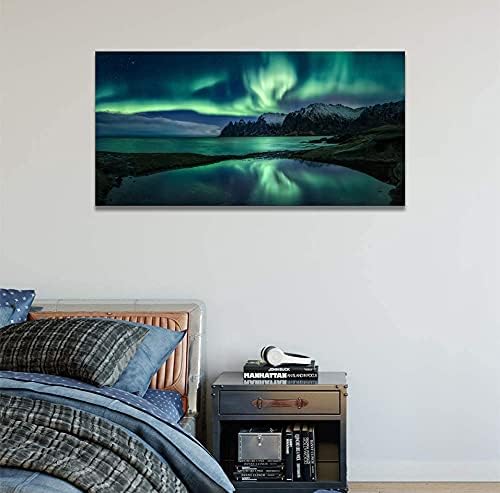 Északi Fény Fali Dekor Festés 5 Darab Pszichedelikus Vászon Aurora Borealis Művek Művészi Nyomatok Széles Keretes Falak Nappali(16x32inch)