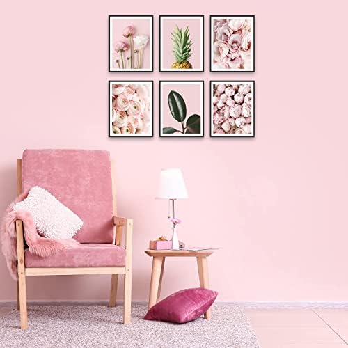 HUZAIGEGE Rózsaszín Virágok Art Képek Minimalista Fal Művészi Nyomatok Zöld Növény Levél Vászon Nyomtat Képeket Poszter a Lányok,