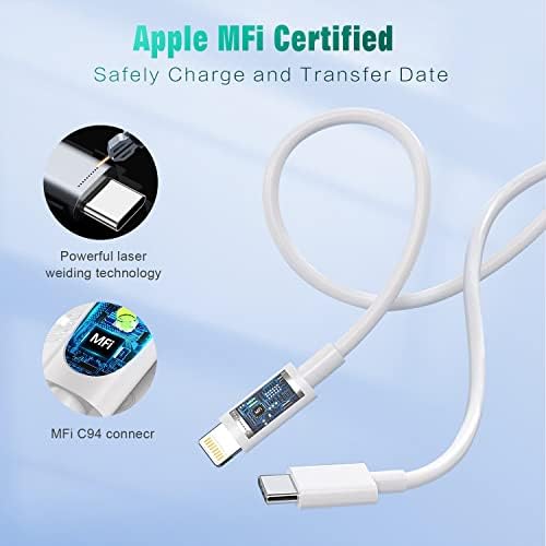 USB-C-Lightning Kábel 3 Csomag 6FT, 【Apple Mpi Hitelesített】 iPhone Gyors Töltő Kábel Típus C Töltő Kábel Kompatibilis az iPhone 14