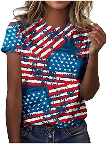 A nők Amerikai Zászlós póló Függetlenség Napja Maximum Rövid Ujjú Legénység Nyak Póló július 4-Alkalmi, Laza Tunika