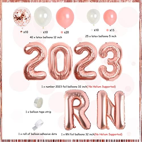 RN Ballagás Dekoráció 2023 Rose Gold Nővér Témájú Érettségi Léggömb Garland Készlet, Rózsa Arany, Fehér, Latex Lufi RN Levelek