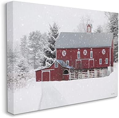 Stupell Iparágak Hó Borított Mezőgazdasági Red Barn Hópelyhek Hullanak, Design by Lori Deiter