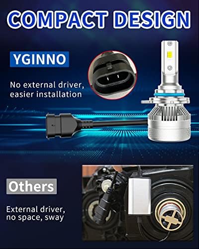 YGINNO 9005/HB3 LED Fényszóró Izzók 2023 Korszerűsített, 70W 16000 Lumen 500% - kal fényesebb 6000K hideg Fehér LED-es Fényszórók