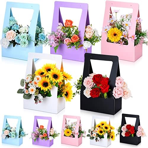 Ctosree 10 Db Virág Dobozok Rendelkezések Kézműves Papír Ajándék Táskák Virág Táskák Csokrok Üres Anyák Napja Dobozok Kezelni Virágos felszerelés