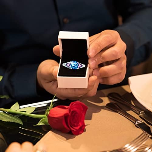 2023 Új Fényes Gyémánt Gyűrű Tér Kék Kő Ékszer Divat Ékszerek Jegyesek Gyűrűt a Nők Fing Gyűrű (Ezüst, 6)