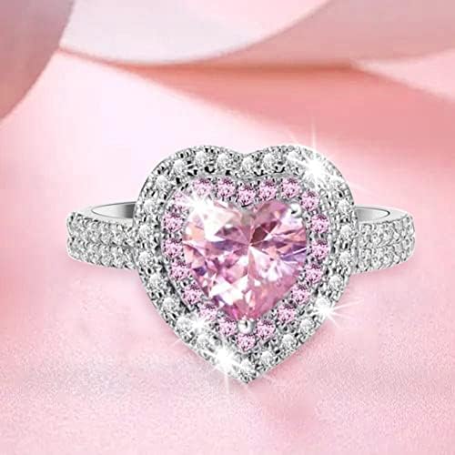 2023 Új Szívet Aranyozott Női Gyűrű Gyűrű Gyűrű Teljes Zir-con Rózsaszín Gyémánt Gyűrű Rózsa Gyűrű Készlet (Rózsaszín, 9)