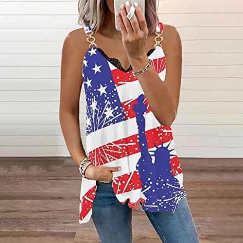 Július 4-Tartály Tetejét a Nők Amerikai Zászló Nyári Alkalmi Ujjatlan T-Shirt Hazafias Csillagok Csíkos Fitness csőfelső