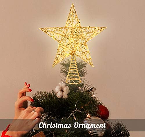 Homewit karácsonyfa Topper Csillag Arany-Gyöngyök, 11.8 Hüvelyk karácsonyfa Csillogott a Fa tetején a Meleg, Időzített Világítás, Karácsonyi