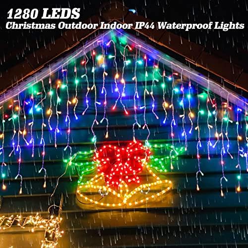 1280 Jégcsap LED Karácsonyi Fények Szabadtéri Jégcsap String Világítás Karácsonyi Fények Karácsonyi Dekoráció Esküvői Party Kültéri Beltéri