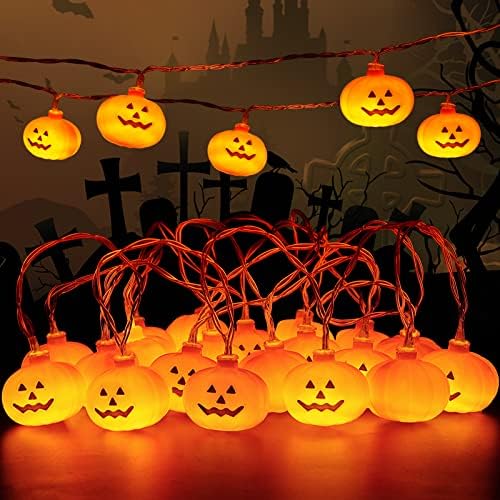 GLLO Halloween Dekoráció Fények, Tök String Fények, 10ft 20 LED-es Ünnepi LED Beltéri Kültéri Dekoráció 3D Vízálló Narancs töklámpás