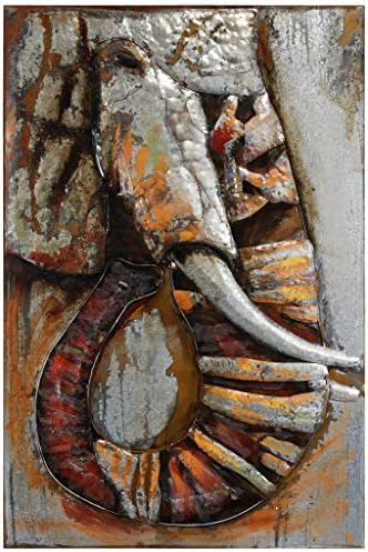 Birodalom Art Közvetlen Elefánt Vegyes technika, Vas Kézzel Festett Dimenziós Wall Art Kész Lógni, 60 x 40 x 2.8