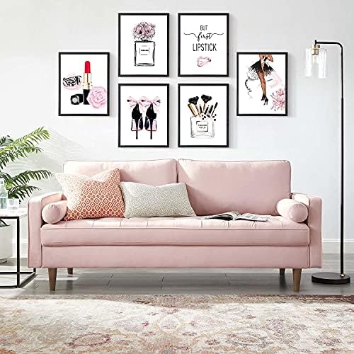 HoozGee Divat Fal Művészi Nyomatok Készlet 6 Pink Room Decor Smink Art Képeket, Fali Dekor Vászon Nyomatok Művészeti Plakátok, Parfüm,