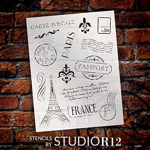 Útlevél Párizsba Stencil által StudioR12 | francia Utazási Művészeti Elemek - Újrafelhasználható Mylar Sablon | Festmény, Kréta,