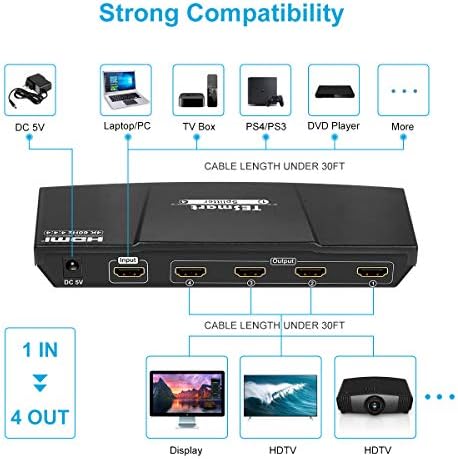 TESmart 4K HDMI Splitter 1x4 4K@60Hz 4:4:4 Powered 1 4 Monitor HDMI Splitter Ultra HD-4K@60Hz 4:4:4 Kompatibilis PC, PS3, PS4 Xbox-HDMI,