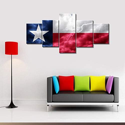 5 Darab Vászon Wall Art Bennszülött Amerikai Texas Állam Zászló Kép, Fehér, Piros Festmények Nappali Modern Hazafias Mű,