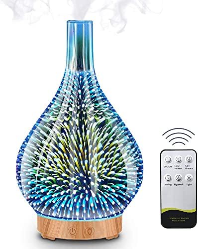Illóolaj Diffúzor, 200ML 3D-s Üveg Kézműves Aromaterápiás Diffúzor Távirányítóval Állítható Köd Mód, LED-es Éjszakai Fény,