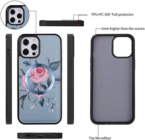 nincyee Többfunkciós Pénztárca tok iPhone 12 Pro Max,Nagy Kapacitású Virágos Mintás Bőr Cipzár retikült Esetben Kék
