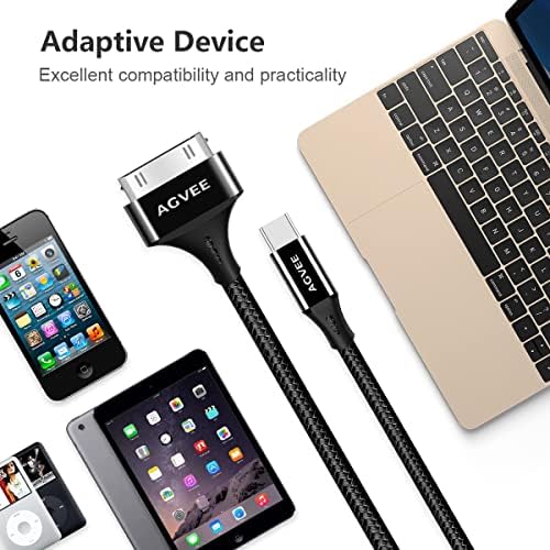 AGVEE 2 Csomag 3ft USB-C-30 Tűs Kábel a Régi iPhone 4/4S iPad 1/2/3 iPod, Fonott, Fém Shell C-Típusú hogy 30Pin Adapter Töltő Töltő Adat