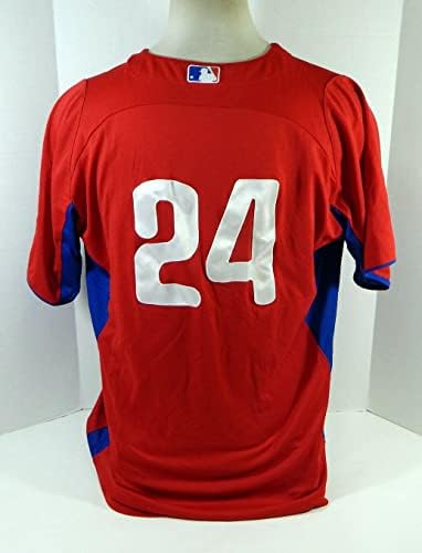2011-13-as Philadelphia Phillies 24 Játékban Használt Piros Mez ST BP 46 46 - Játék Használt MLB Mezek